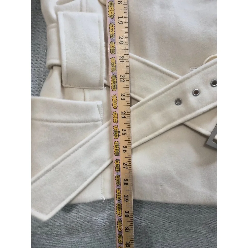 Moda International Belted Pea Coat Women Small Beige Wool Double Breasted Winter